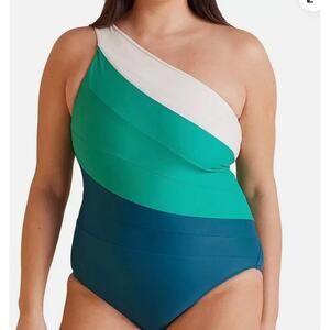 SUMMERSALT One Shoulder Swimsuit Size 22LT Ombre Blue Green One Piece Plus NWOTT